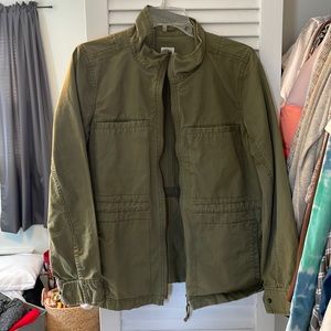 Olive green cargo jacket with zipper